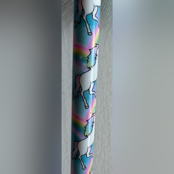 Justice Girls Tie Dye Unicorn Rainbow Pom Pom Fluffy Blue Pen with Tip Cover - Picture 9 of 16